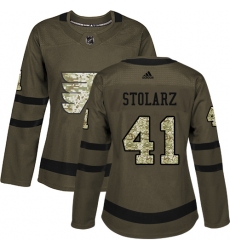 Women's Adidas Philadelphia Flyers #41 Anthony Stolarz Authentic Green Salute to Service NHL Jersey