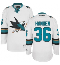 Women's Reebok San Jose Sharks #36 Jannik Hansen Authentic White Away NHL Jersey