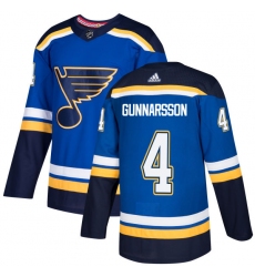 Men's Adidas St. Louis Blues #4 Carl Gunnarsson Authentic Royal Blue Home NHL Jersey