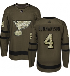 Men's Adidas St. Louis Blues #4 Carl Gunnarsson Premier Green Salute to Service NHL Jersey