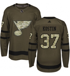 Men's Adidas St. Louis Blues #37 Klim Kostin Authentic Green Salute to Service NHL Jersey