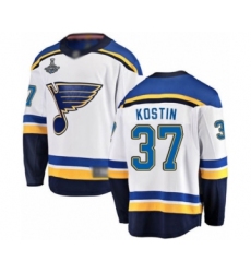 Men's St. Louis Blues #37 Klim Kostin Fanatics Branded White Away Breakaway 2019 Stanley Cup Champions Hockey Jersey