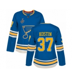 Women's St. Louis Blues #37 Klim Kostin Authentic Navy Blue Alternate 2019 Stanley Cup Final Bound Hockey Jersey