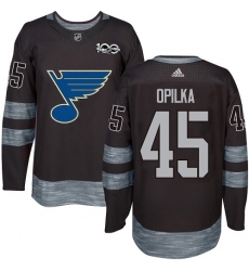 Men's Adidas St. Louis Blues #45 Luke Opilka Authentic Black 1917-2017 100th Anniversary NHL Jersey
