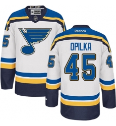 Men's Reebok St. Louis Blues #45 Luke Opilka Authentic White Away NHL Jersey