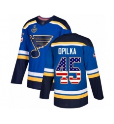 Men's St. Louis Blues #45 Luke Opilka Authentic Blue USA Flag Fashion 2019 Stanley Cup Final Bound Hockey Jersey