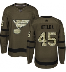 Youth Adidas St. Louis Blues #45 Luke Opilka Authentic Green Salute to Service NHL Jersey