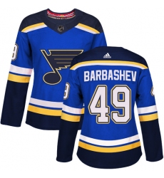 Women's Adidas St. Louis Blues #49 Ivan Barbashev Authentic Royal Blue Home NHL Jersey