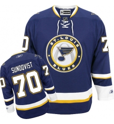 Men's Reebok St. Louis Blues #70 Oskar Sundqvist Premier Navy Blue Third NHL Jersey