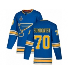Men's St. Louis Blues #70 Oskar Sundqvist Authentic Navy Blue Alternate 2019 Stanley Cup Final Bound Hockey Jersey