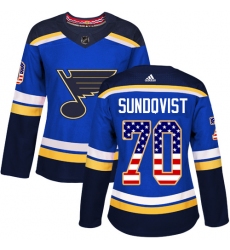 Women's Adidas St. Louis Blues #70 Oskar Sundqvist Authentic Blue USA Flag Fashion NHL Jersey