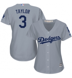 Women's Majestic Los Angeles Dodgers #3 Chris Taylor Replica Grey Road Cool Base MLB Jersey