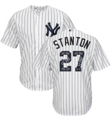 Men's Majestic New York Yankees #27 Giancarlo Stanton Authentic White Team Logo Fashion MLB Jersey