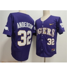 Men's LSU Tigers #32 Kade Anderson Purple 2025 Stitched Baseball Jersey