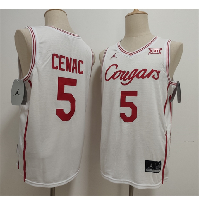 Men's Houston Cougars #5 Chris Cenac Jr. White Stitched Football Jersey