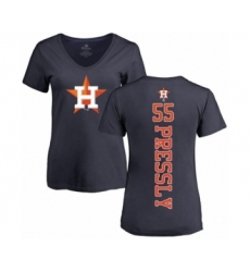 Baseball Women's Houston Astros #55 Ryan Pressly Navy Blue Backer T-Shirt