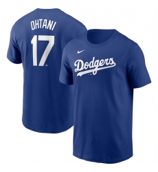 Men's Los Angeles Dodgers #17 Shohei Ohtani Blue 2024 Fuse Name & Number T-Shirt
