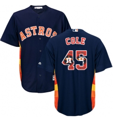 Men's Majestic Houston Astros #45 Gerrit Cole Authentic Navy Blue Team Logo Fashion Cool Base MLB Jersey