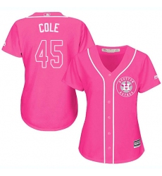 Women's Majestic Houston Astros #45 Gerrit Cole Authentic Pink Fashion Cool Base MLB Jersey