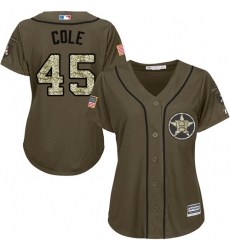 Women's Majestic Houston Astros #45 Gerrit Cole Replica Green Salute to Service MLB Jersey