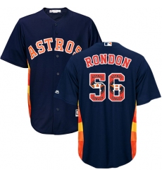 Men's Majestic Houston Astros #56 Hector Rondon Authentic Navy Blue Team Logo Fashion Cool Base MLB Jersey