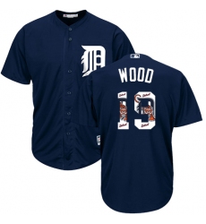 Men's Majestic Detroit Tigers #19 Travis Wood Authentic Navy Blue Team Logo Fashion Cool Base MLB Jersey
