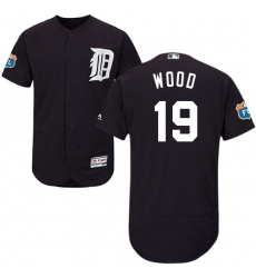 Men's Majestic Detroit Tigers #19 Travis Wood Navy Blue Alternate Flex Base Authentic Collection MLB Jersey