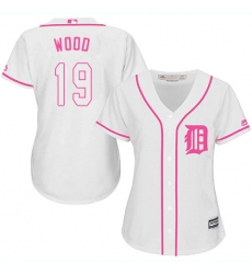 Women's Majestic Detroit Tigers #19 Travis Wood Authentic White Fashion Cool Base MLB Jersey