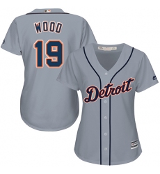 Women's Majestic Detroit Tigers #19 Travis Wood Replica Grey Road Cool Base MLB Jersey