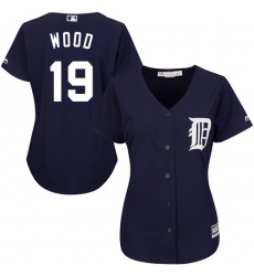 Women's Majestic Detroit Tigers #19 Travis Wood Replica Navy Blue Alternate Cool Base MLB Jersey