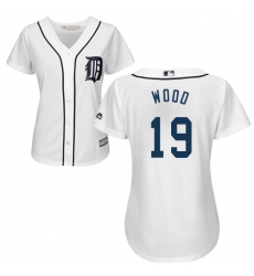 Women's Majestic Detroit Tigers #19 Travis Wood Replica White Home Cool Base MLB Jersey