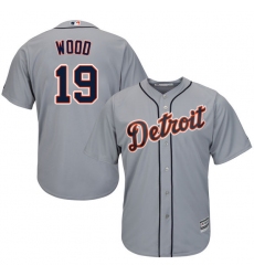 Youth Majestic Detroit Tigers #19 Travis Wood Replica Grey Road Cool Base MLB Jersey