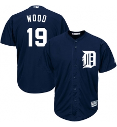 Youth Majestic Detroit Tigers #19 Travis Wood Replica Navy Blue Alternate Cool Base MLB Jersey
