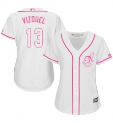 Women's Majestic Cleveland Indians #13 Omar Vizquel Authentic White Fashion Cool Base MLB Jersey