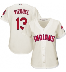 Women's Majestic Cleveland Indians #13 Omar Vizquel Replica Cream Alternate 2 Cool Base MLB Jersey