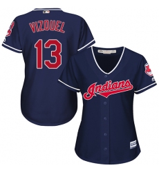 Women's Majestic Cleveland Indians #13 Omar Vizquel Replica Navy Blue Alternate 1 Cool Base MLB Jersey