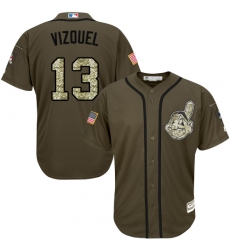 Youth Majestic Cleveland Indians #13 Omar Vizquel Authentic Green Salute to Service MLB Jersey