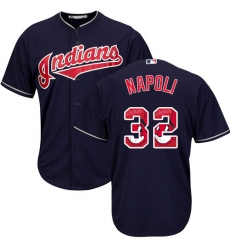Men's Majestic Cleveland Indians #32 Mike Napoli Authentic Navy Blue Team Logo Fashion Cool Base MLB Jersey