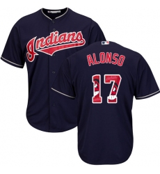 Men's Majestic Cleveland Indians #17 Yonder Alonso Authentic Navy Blue Team Logo Fashion Cool Base MLB Jersey