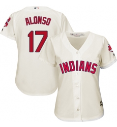 Women's Majestic Cleveland Indians #17 Yonder Alonso Replica Cream Alternate 2 Cool Base MLB Jersey