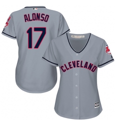 Women's Majestic Cleveland Indians #17 Yonder Alonso Replica Grey Road Cool Base MLB Jersey