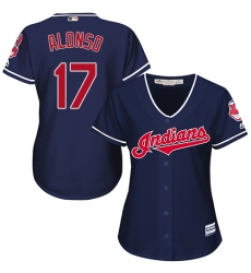 Women's Majestic Cleveland Indians #17 Yonder Alonso Replica Navy Blue Alternate 1 Cool Base MLB Jersey