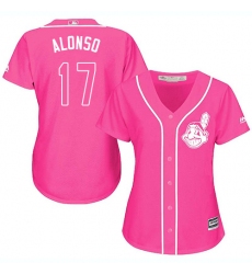 Women's Majestic Cleveland Indians #17 Yonder Alonso Replica Pink Fashion Cool Base MLB Jersey