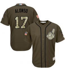 Youth Majestic Cleveland Indians #17 Yonder Alonso Replica Green Salute to Service MLB Jersey