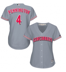 Women's Majestic Cincinnati Reds #4 Cliff Pennington Authentic Grey Road Cool Base MLB Jersey
