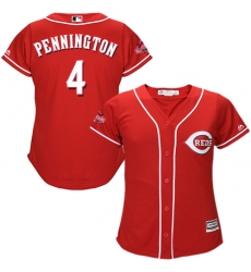 Women's Majestic Cincinnati Reds #4 Cliff Pennington Authentic Red Alternate Cool Base MLB Jersey