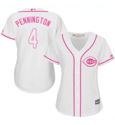 Women's Majestic Cincinnati Reds #4 Cliff Pennington Authentic White Fashion Cool Base MLB Jersey
