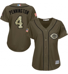 Women's Majestic Cincinnati Reds #4 Cliff Pennington Replica Green Salute to Service MLB Jersey