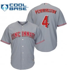 Youth Majestic Cincinnati Reds #4 Cliff Pennington Authentic Grey Road Cool Base MLB Jersey