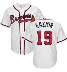 Men's Majestic Atlanta Braves #19 Scott Kazmir Authentic White Team Logo Fashion Cool Base MLB Jersey